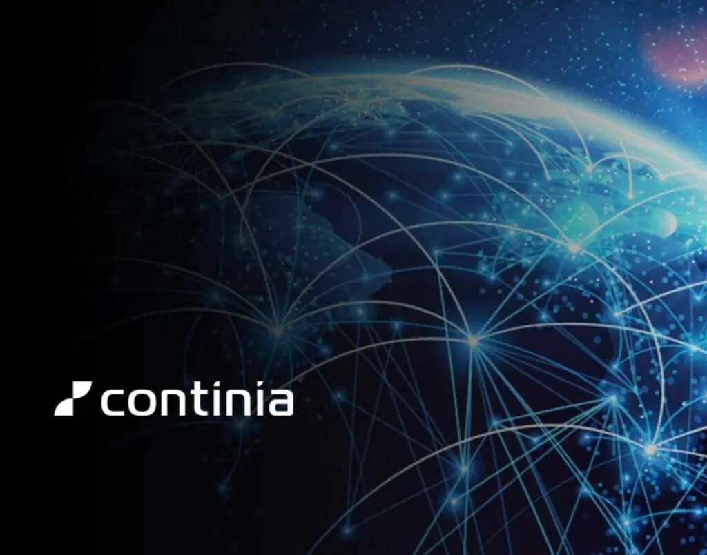 Logo van Continia partner De Saak met digitaal netwerkvisualisatie
