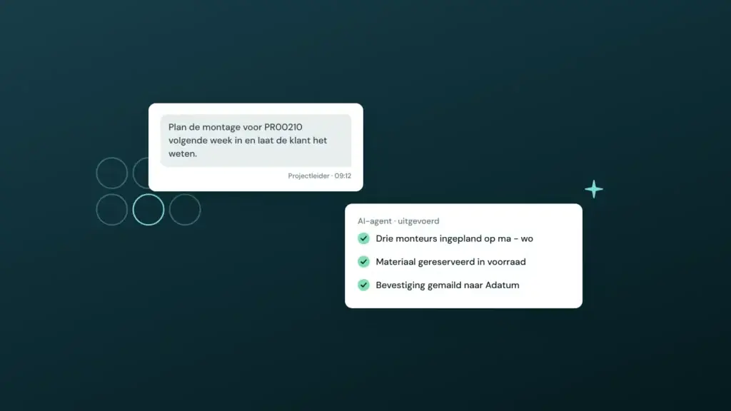 AI-agent die een opdracht uitvoert: monteurs ingepland, materiaal gereserveerd en klant ingelicht