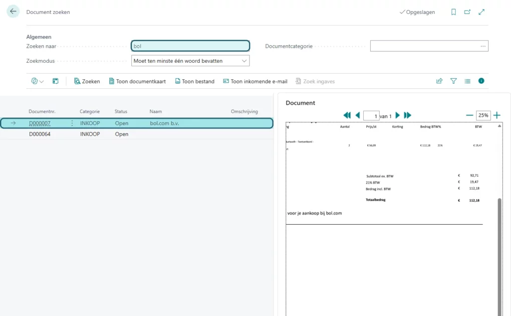 Een ingelezen factuur terugzoeken met Document zoeken in Continia Document Capture
