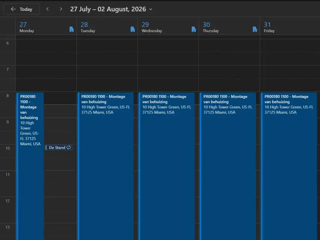 Schermafbeelding De Saak Planner: Gepland werk direct in de Outlook-agenda